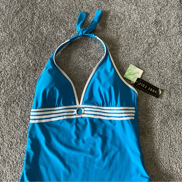 Anne cole swim suit womens 18 blue white one piece plus size summer beach swim - Picture 3 of 12